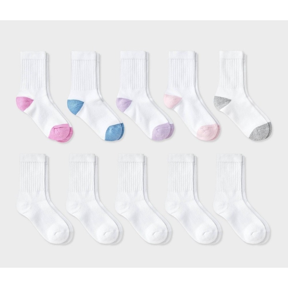 Girls' 10pk Crew Socks - Cat & Jack™ White L